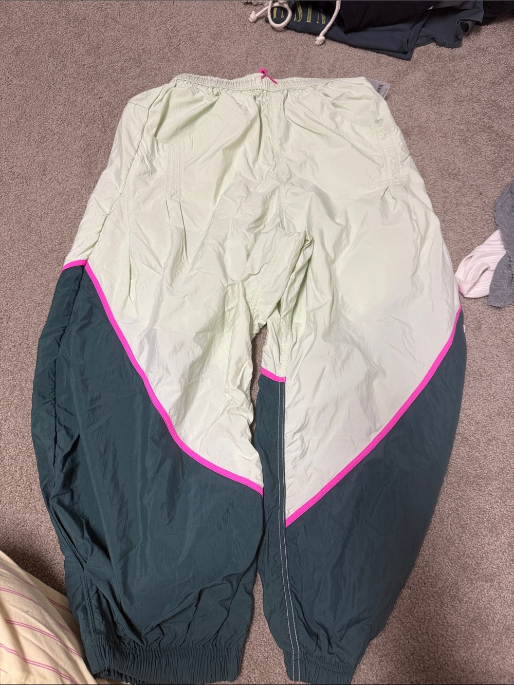 Free People Light Green & Dark Green Colorblock Joggers with Pink Trim